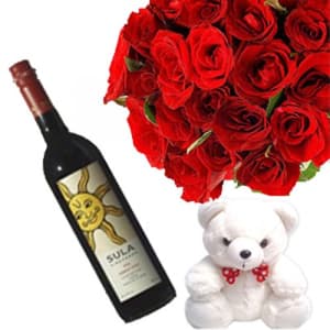 12 Red Roses with Sula Wine